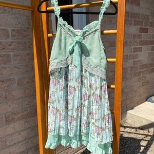 minty green and blue floral dress
